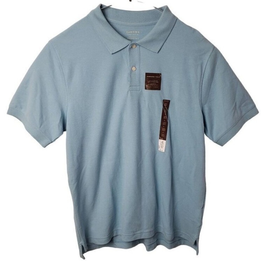 Sonoma Goods For Life Weekend Polo Mens Large Light Blue Short Sleeve Cotton NEW